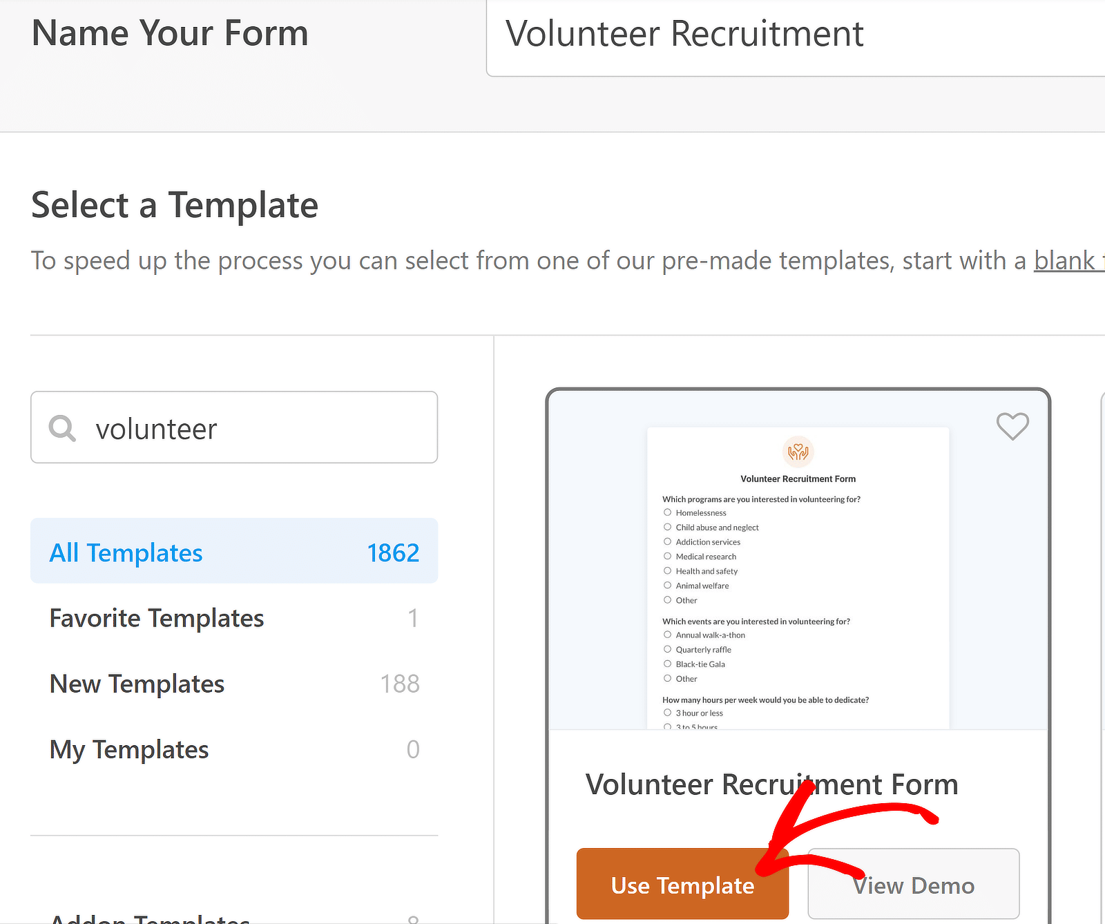 Select volunteer recruitment form template