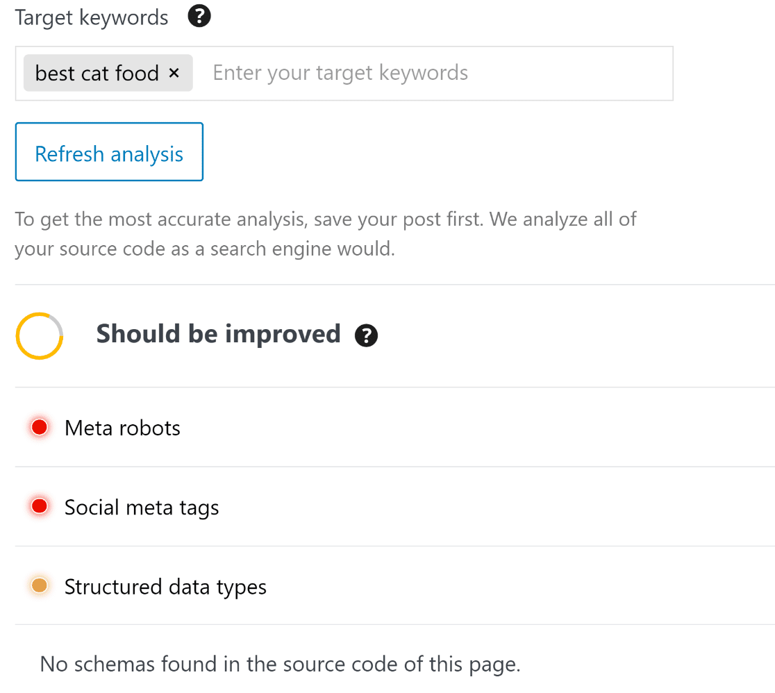 SEOPress content analysis