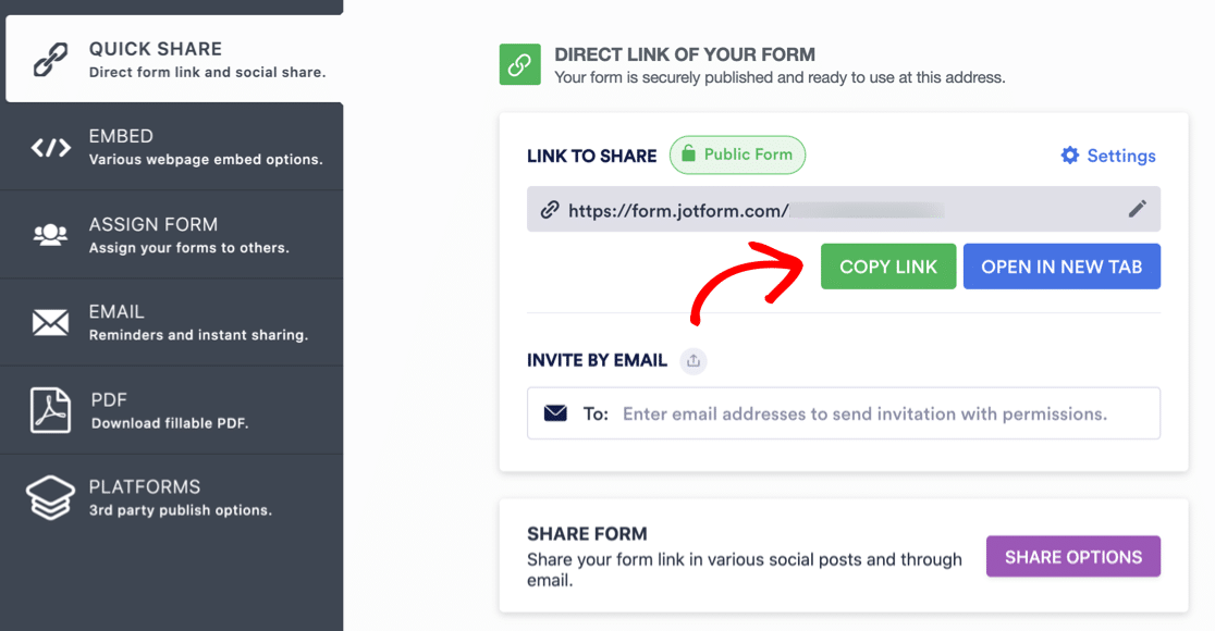 Share a form in JotForm