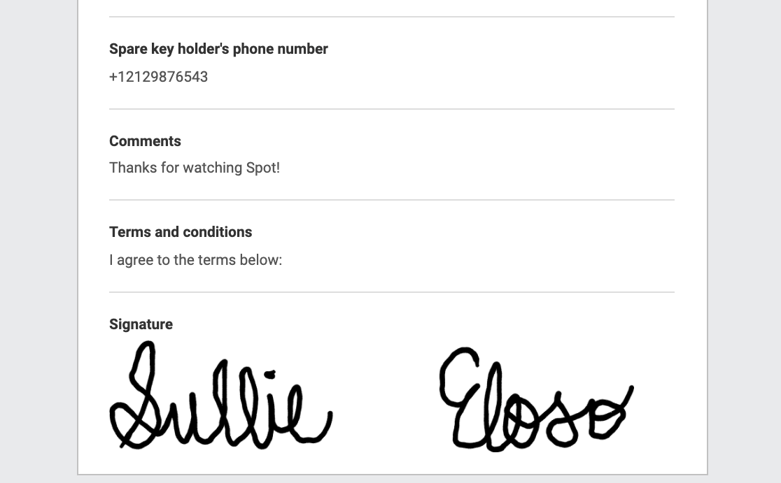 A signature embedded in an email notification