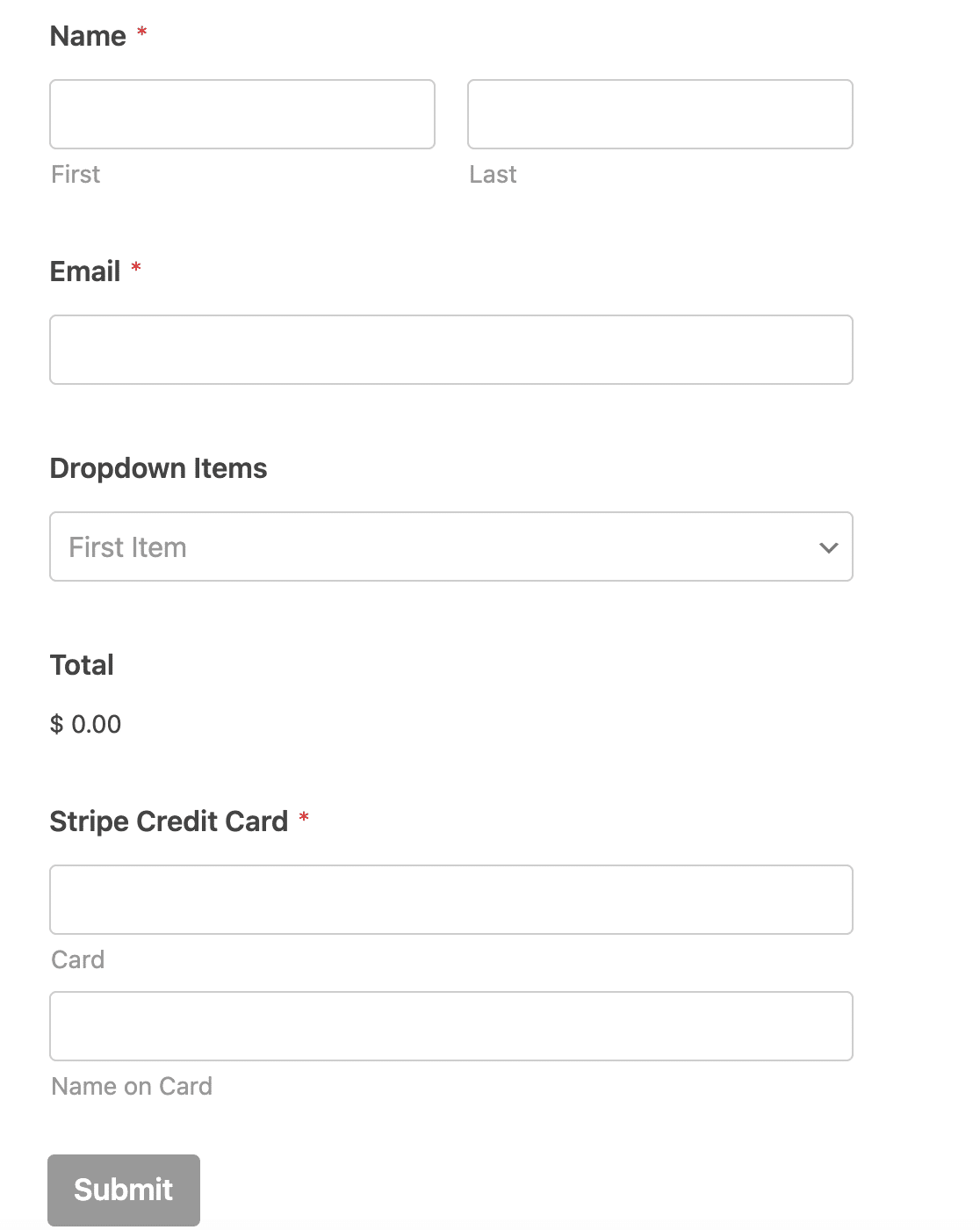 An example of a Stripe payment form