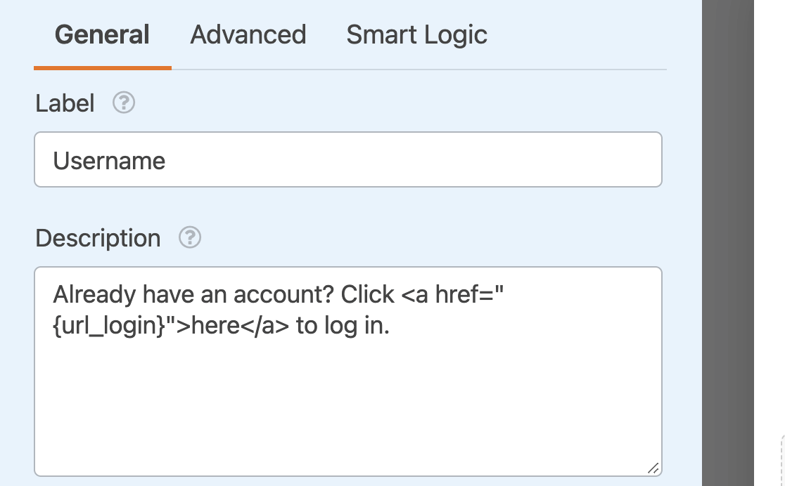 Adding the {url_login} Smart Tag to a field description