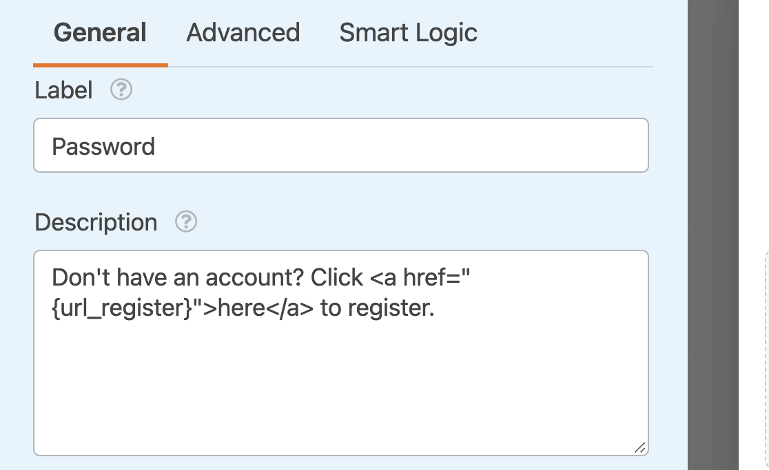 Adding the {url_register} Smart Tag to a field description