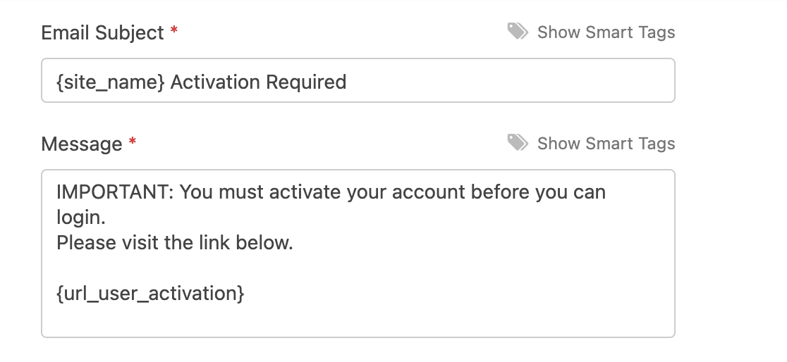 user email activation message