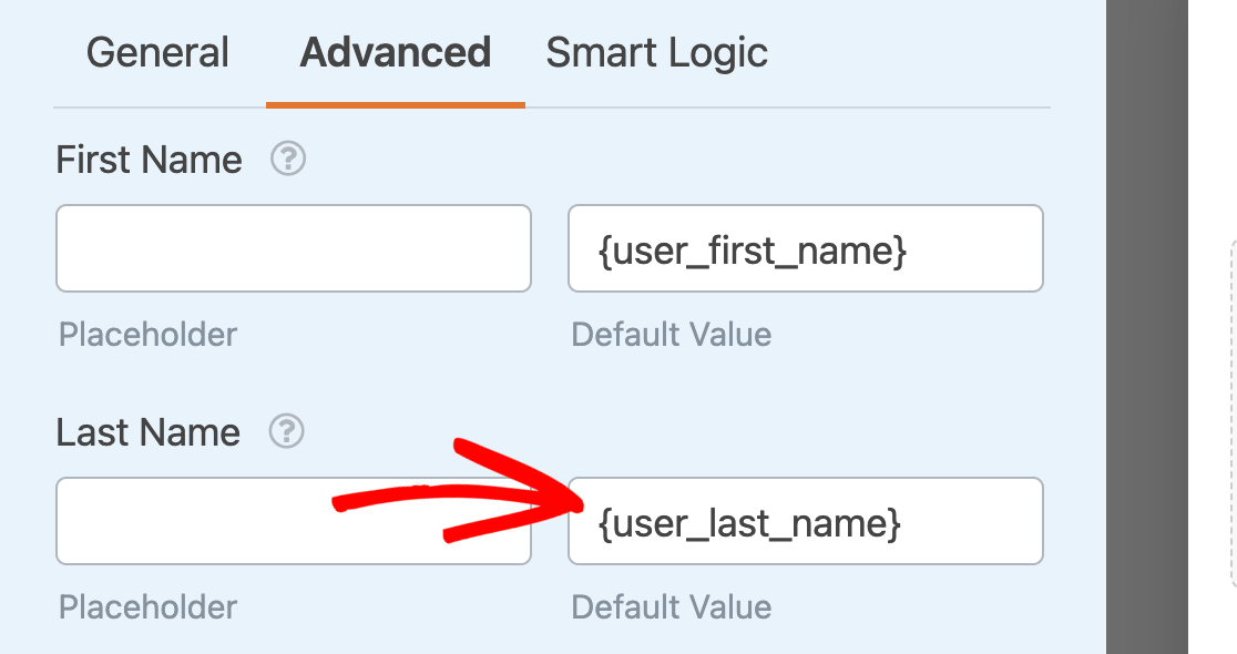 Adding the {user_last_name} Smart Tag as a default value