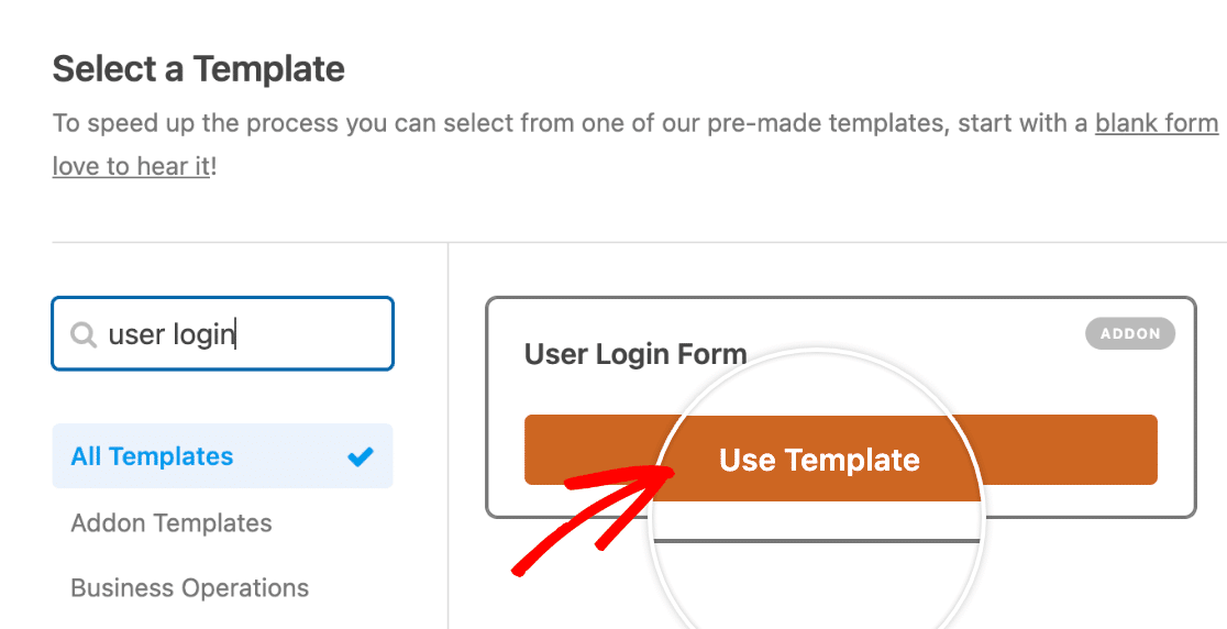 Using the User Login form template