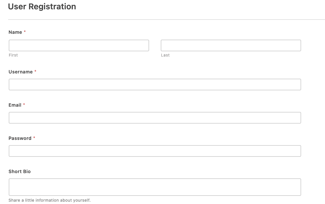 The User Registration form template