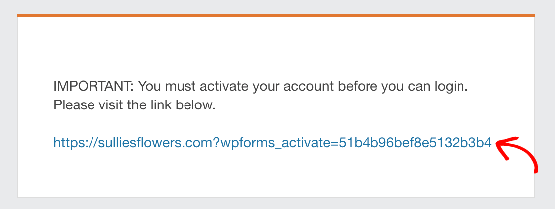 A user registration email with an account activation link