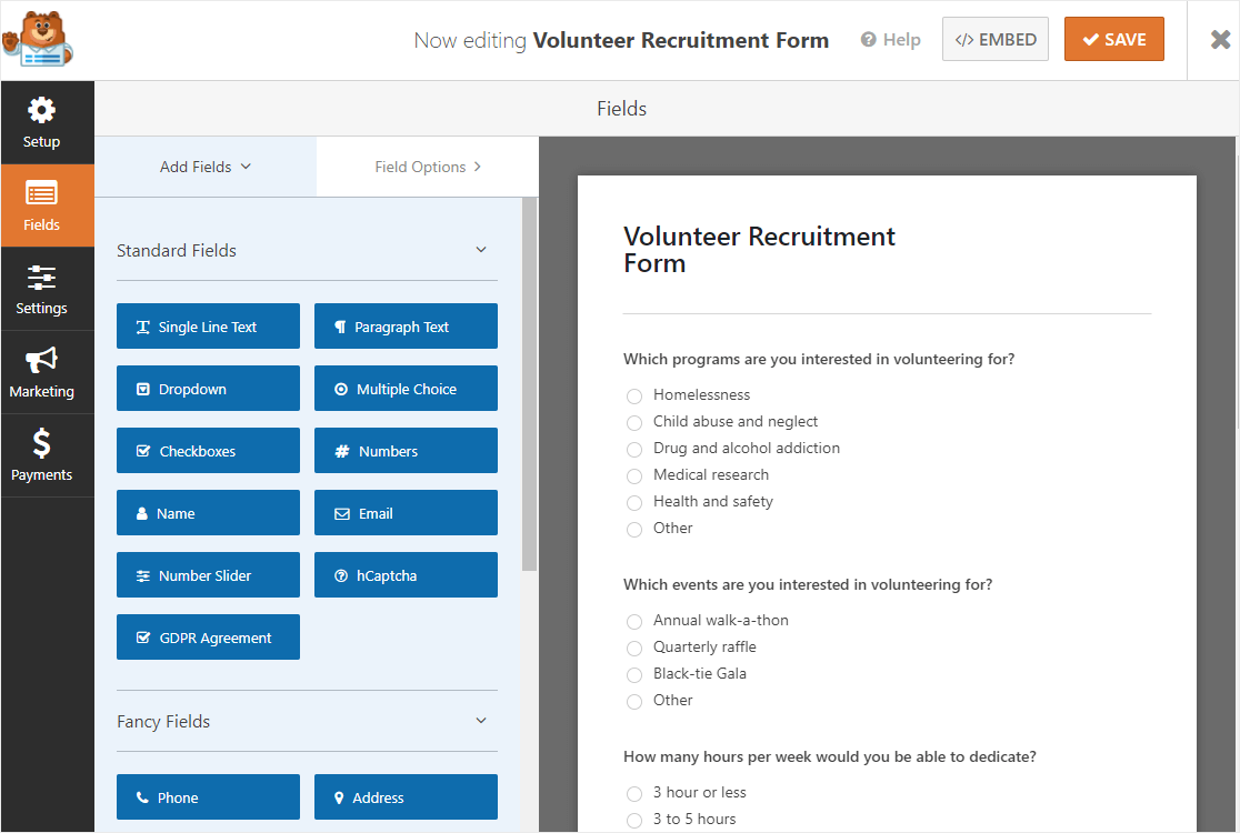 volunteer application form