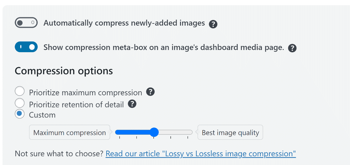 WP Optimize image compression