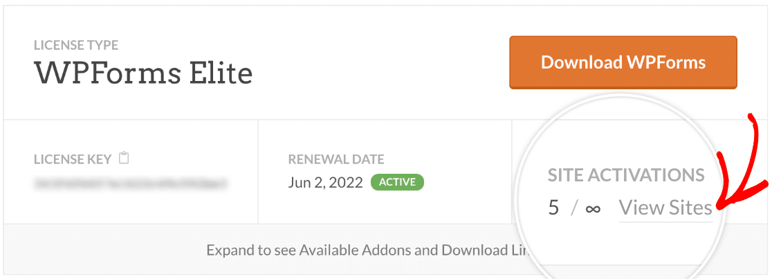 Viewing sites with activated licenses in your WPForms account