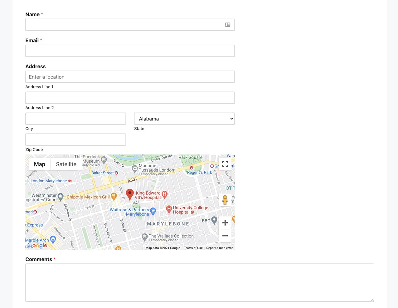 Now you can change the default location and the zoom level on both Google Places and Algolia Places