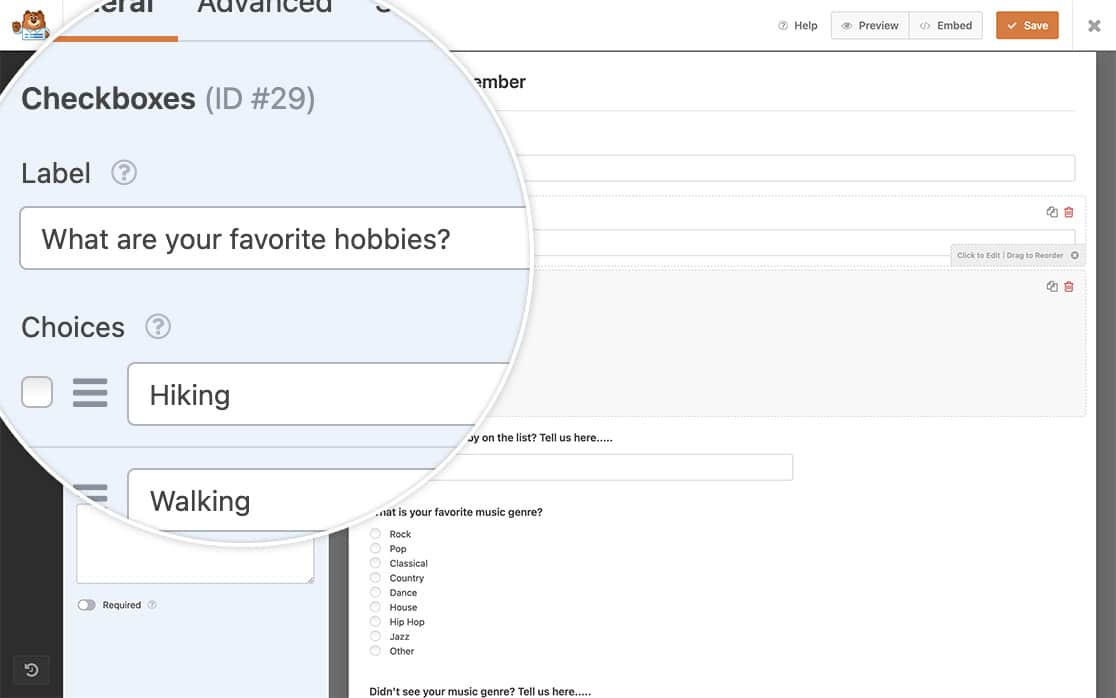 create the form and add your fields including at least one checkbox field and one multiple choice field