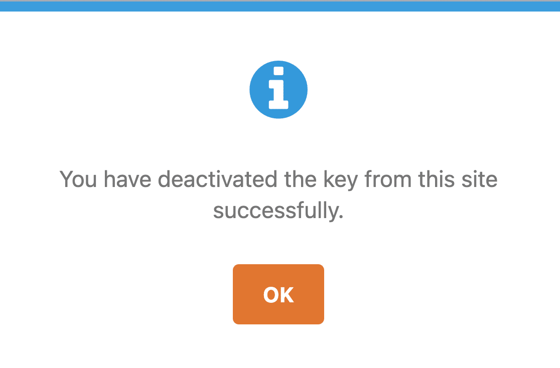 The WPForms license key deactivation confirmation message