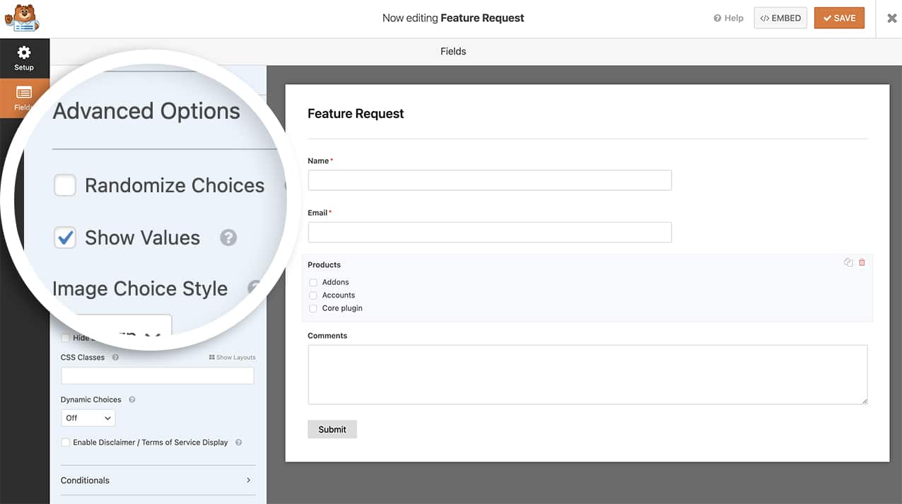 Edit the Checkbox form field and in the Advanced Options select the Show Values checkbox