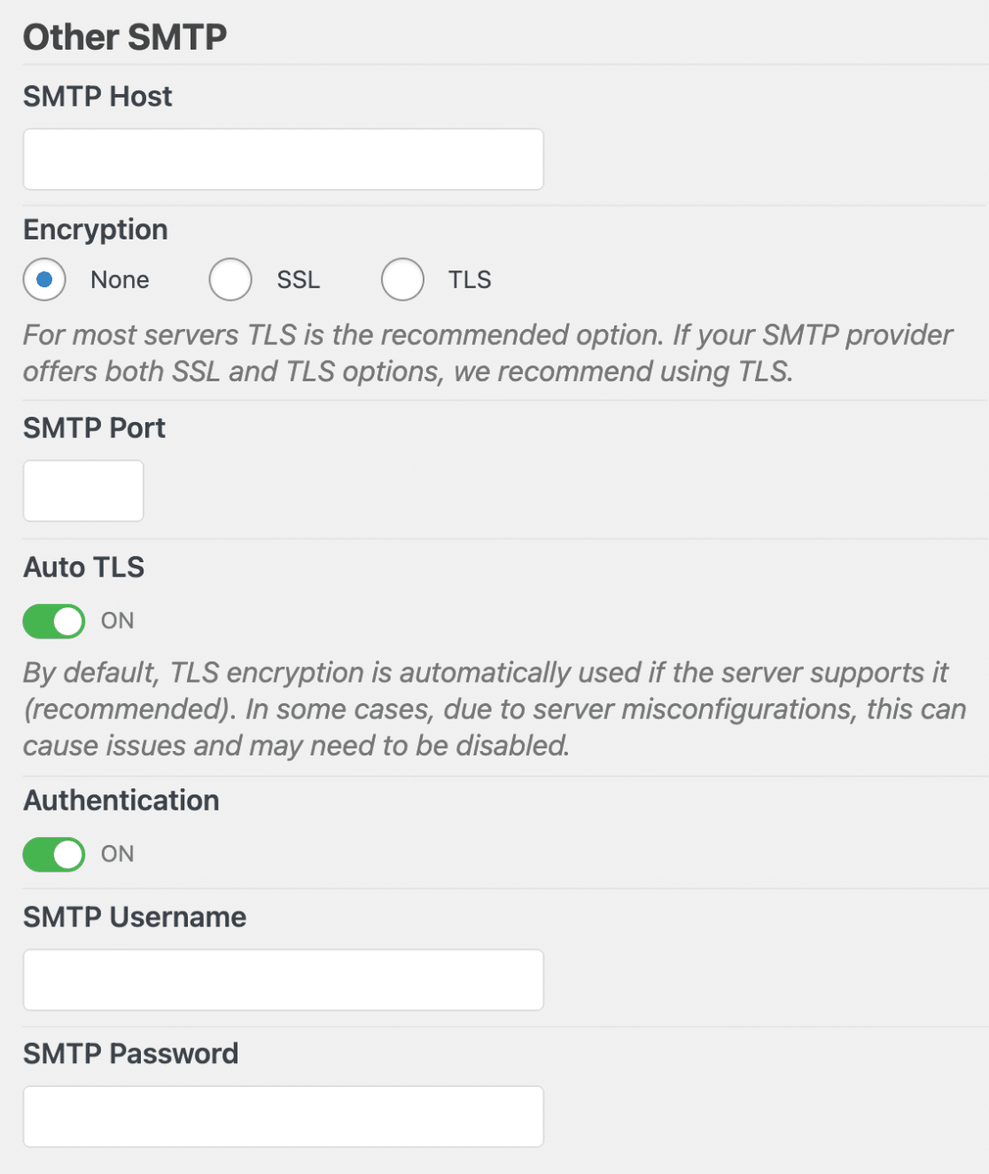 Other SMTP settings in WP Mail SMTP