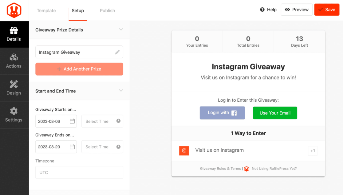 Creating a giveaway in RafflePress 
