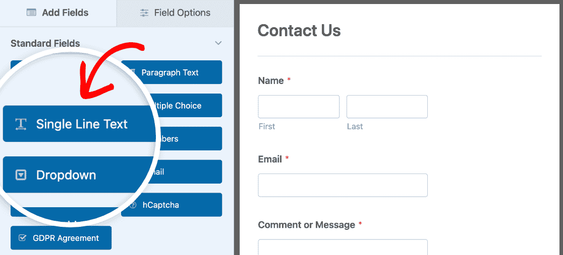 Adding a Single Line Text field to a contact form