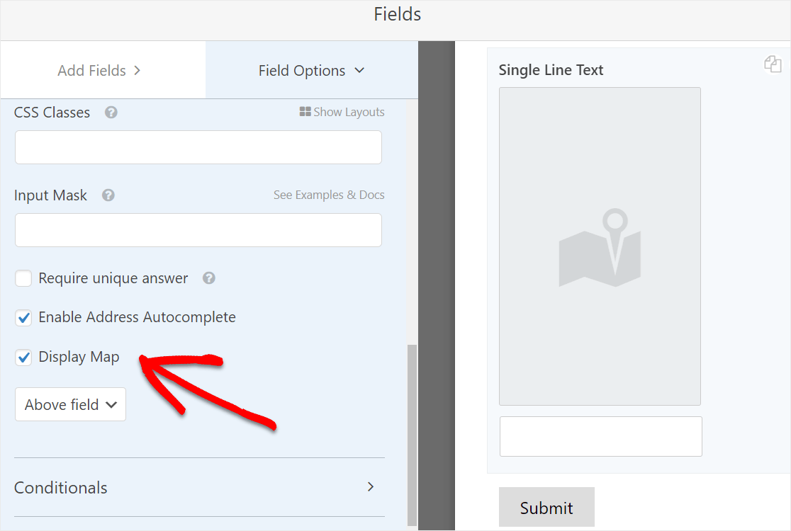 display map button on forms