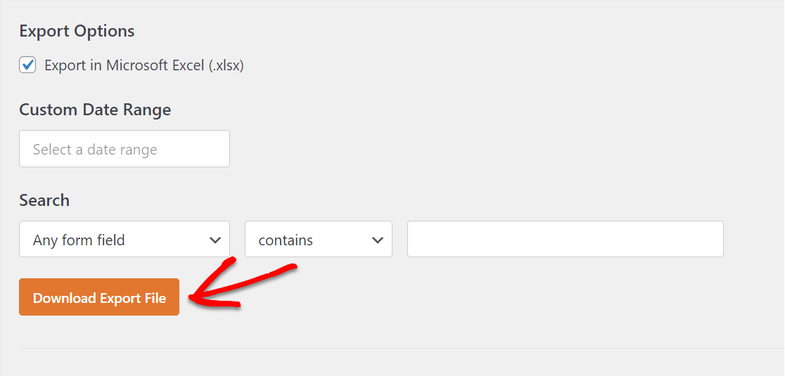 download export file for excel from wordpress form