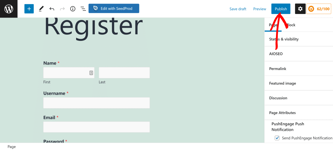 Registration form embedded