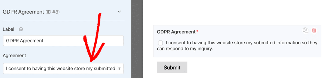 GDPR agreement in WPForms