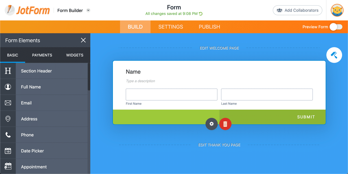 JotForm name field vs Typeform and WPForms