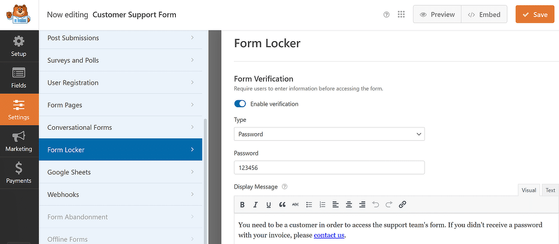 Password locked form
