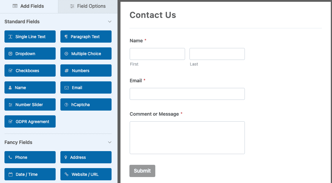 A form built with the Simple Contact Form template