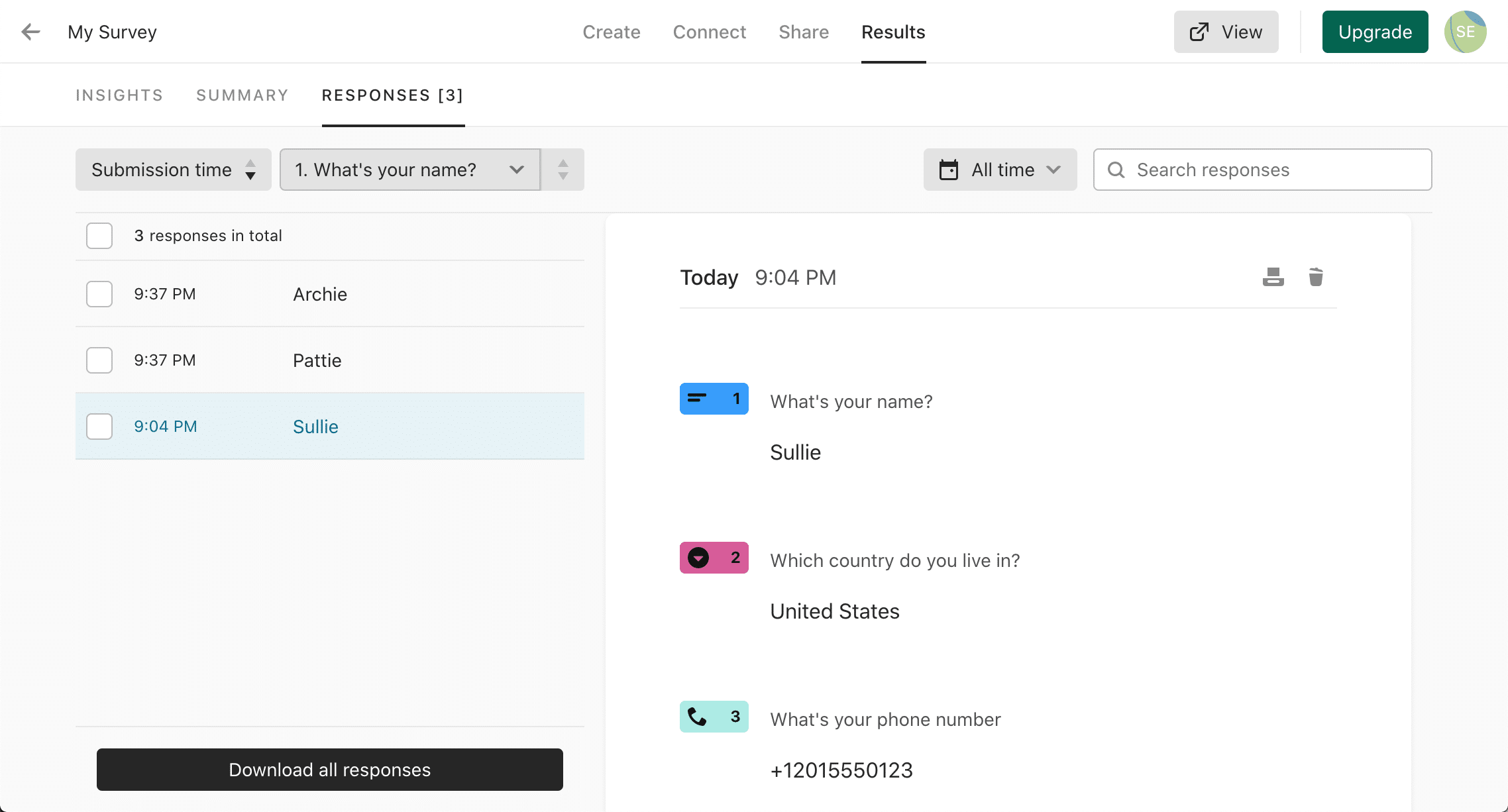 Typeform entry storage