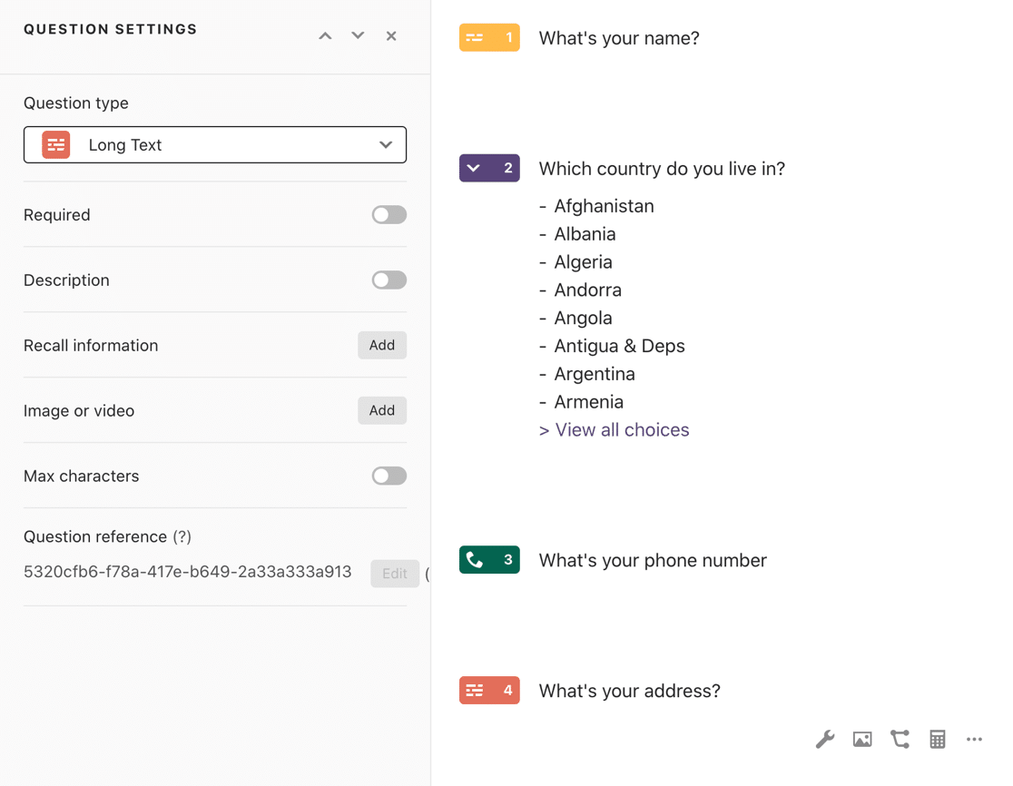 Text field as address field in Typeform