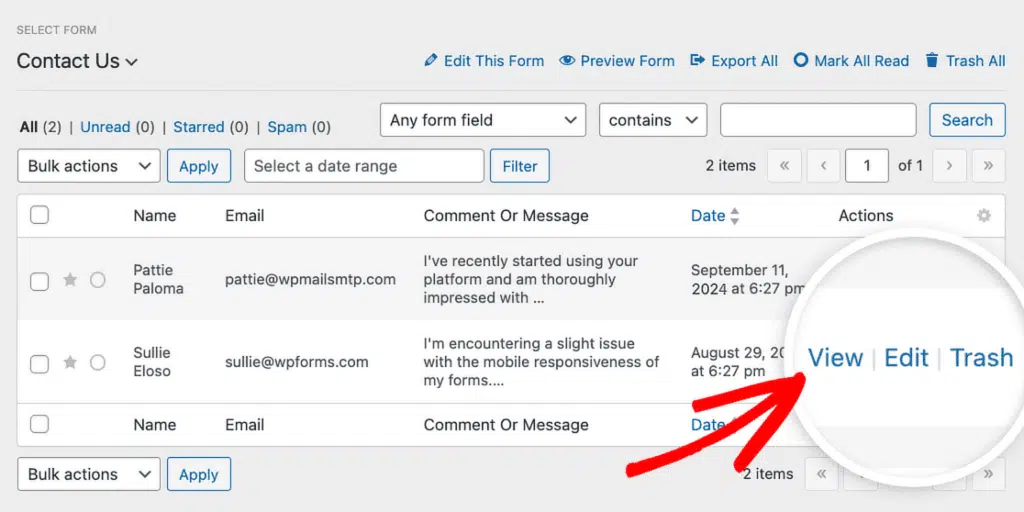 view entry wpforms