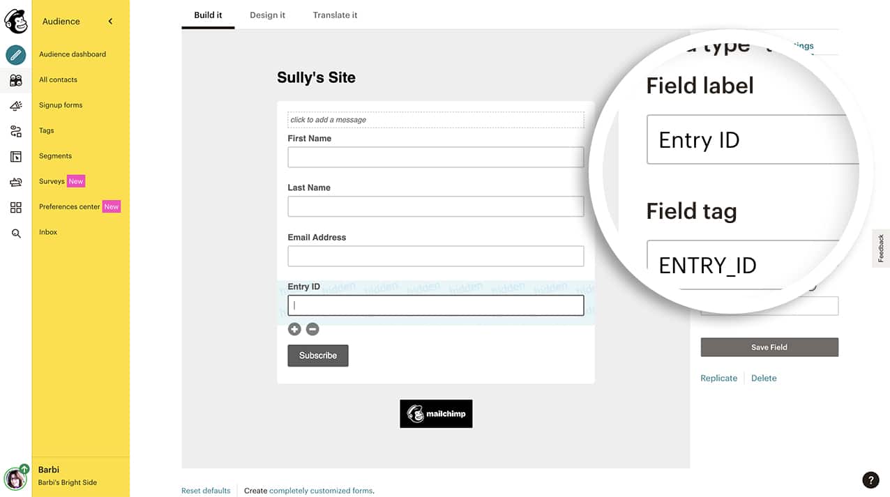 add your custom field to your mailchimp form