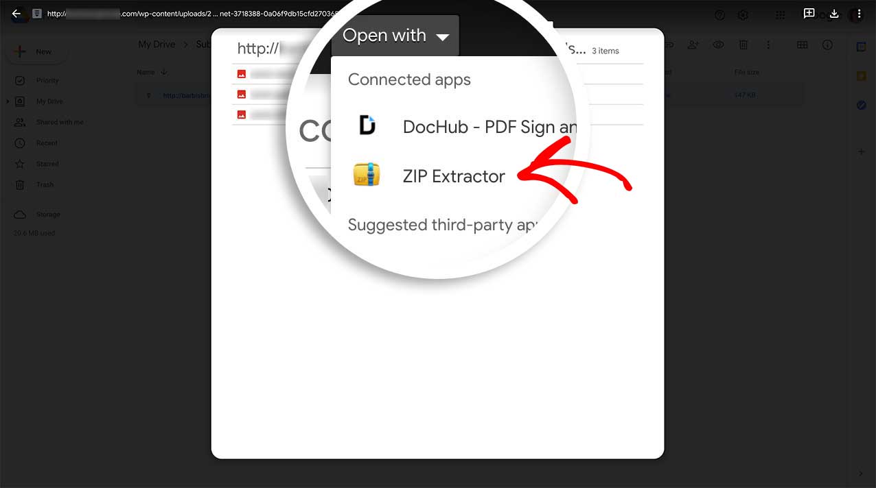 Double-click the file that was send and select Open With and choose Zip Extractor