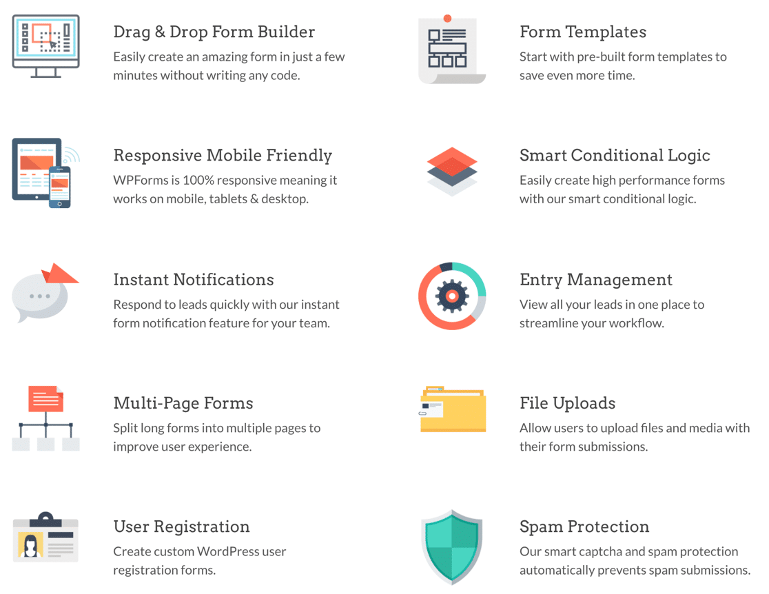 WPForms features