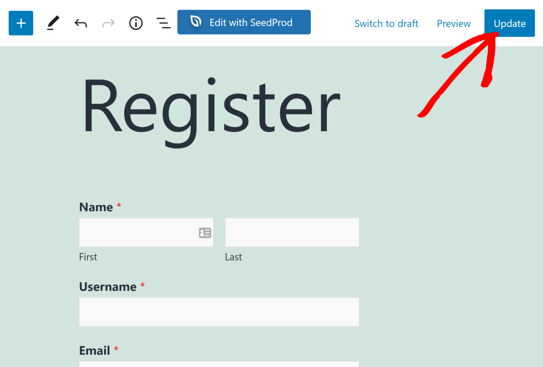 WPForms registration form embedded
