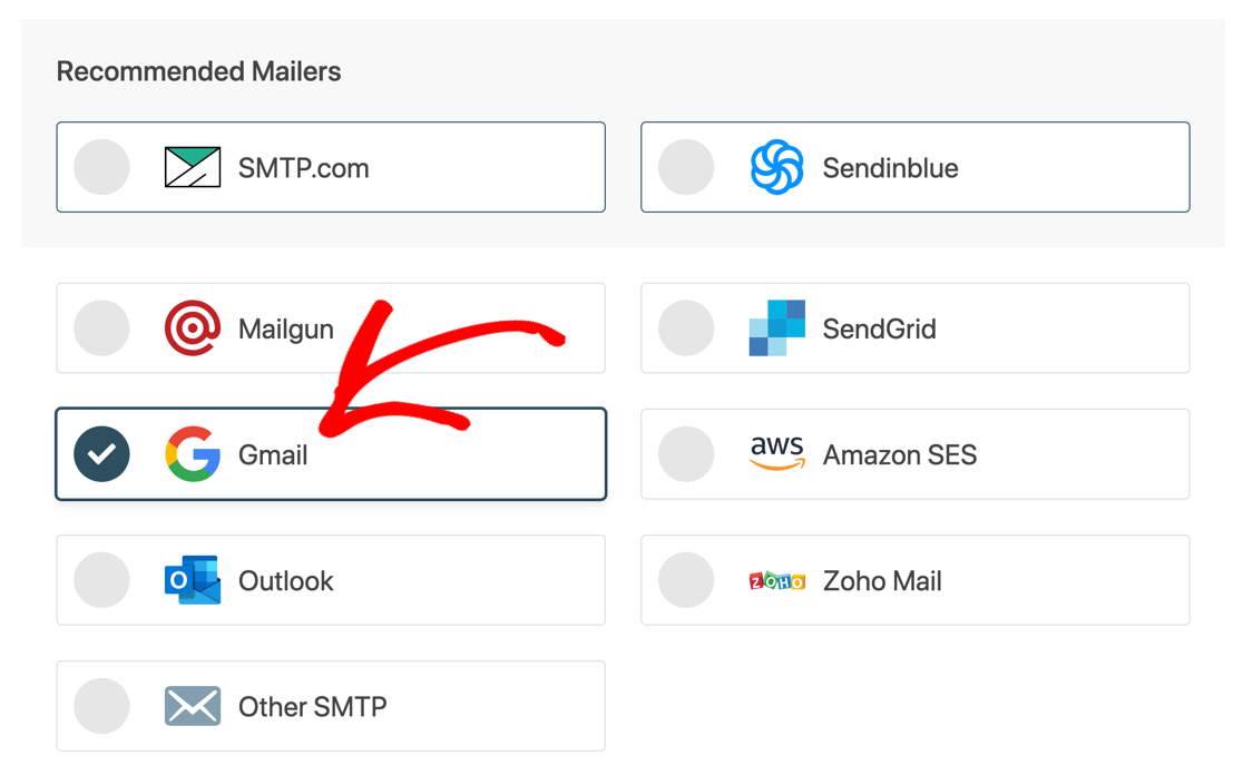 Select Gmail in WP Mail SMTP setup wizard