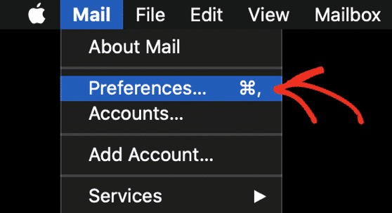 Apple Mail Preferences menu