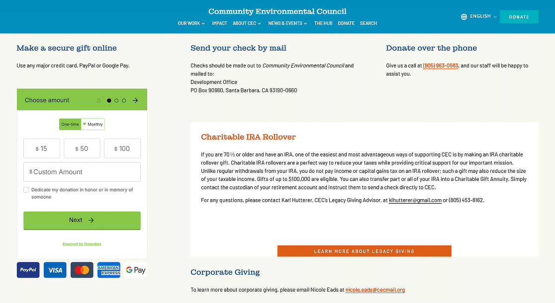 community environment council donation page