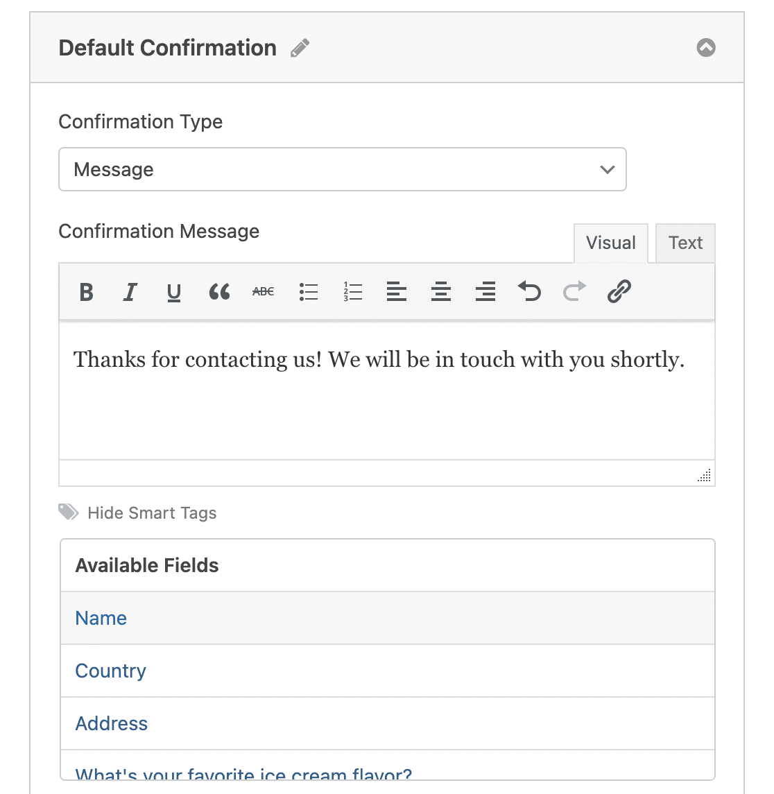 Adding a Smart Tag to a confirmation to show the user's name