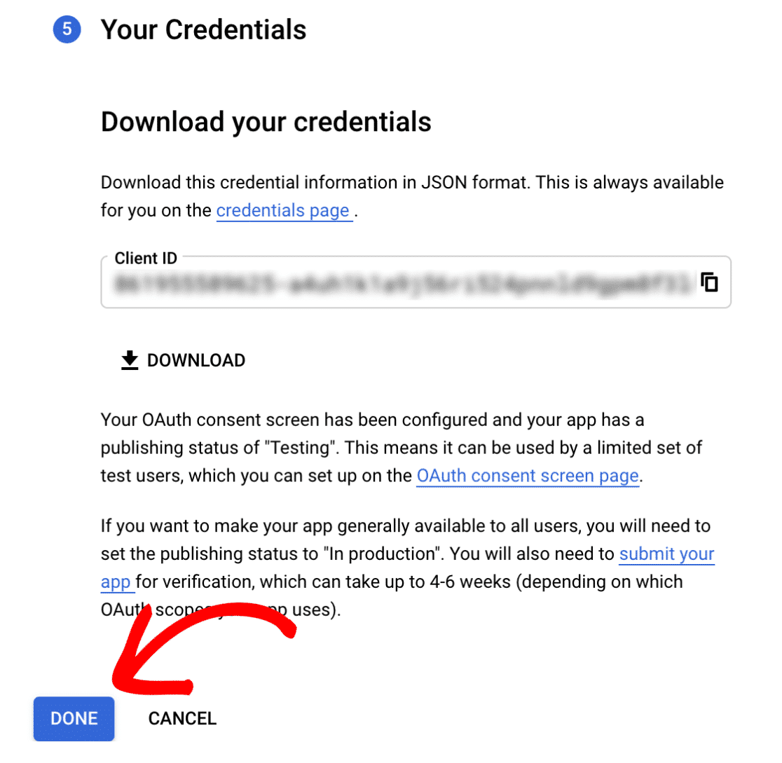 download your credentials