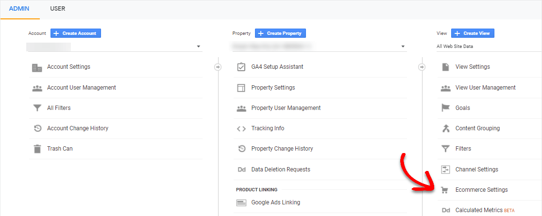 ecommerce settings in google analytics