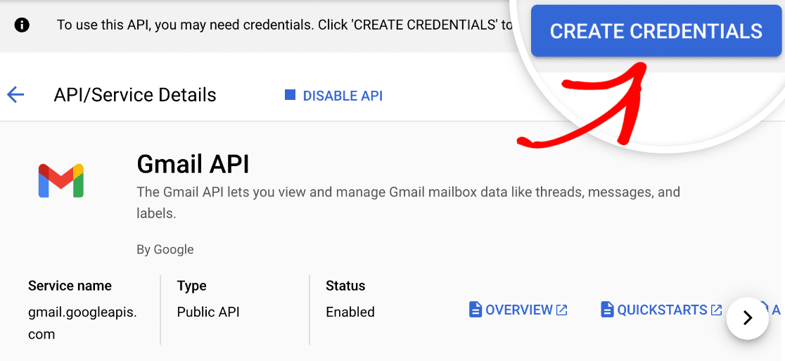 gmail api create credentials