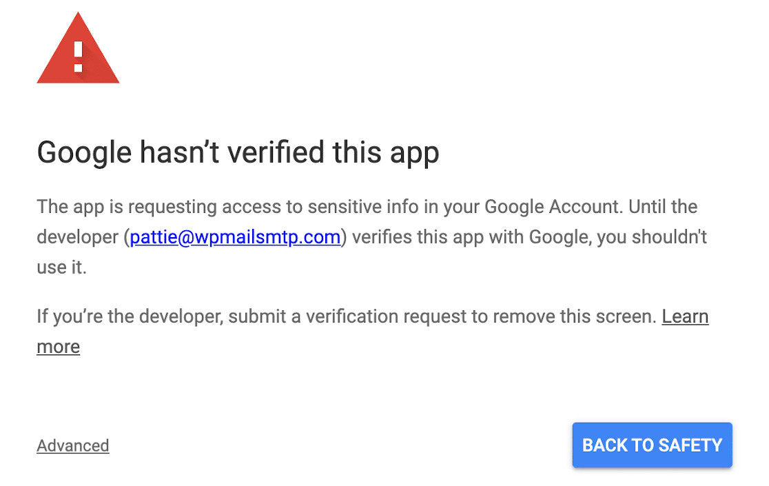 OAuth Gmail not verified