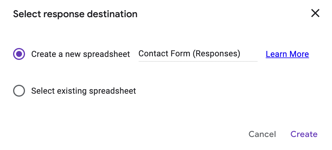 Google Forms spreadsheet