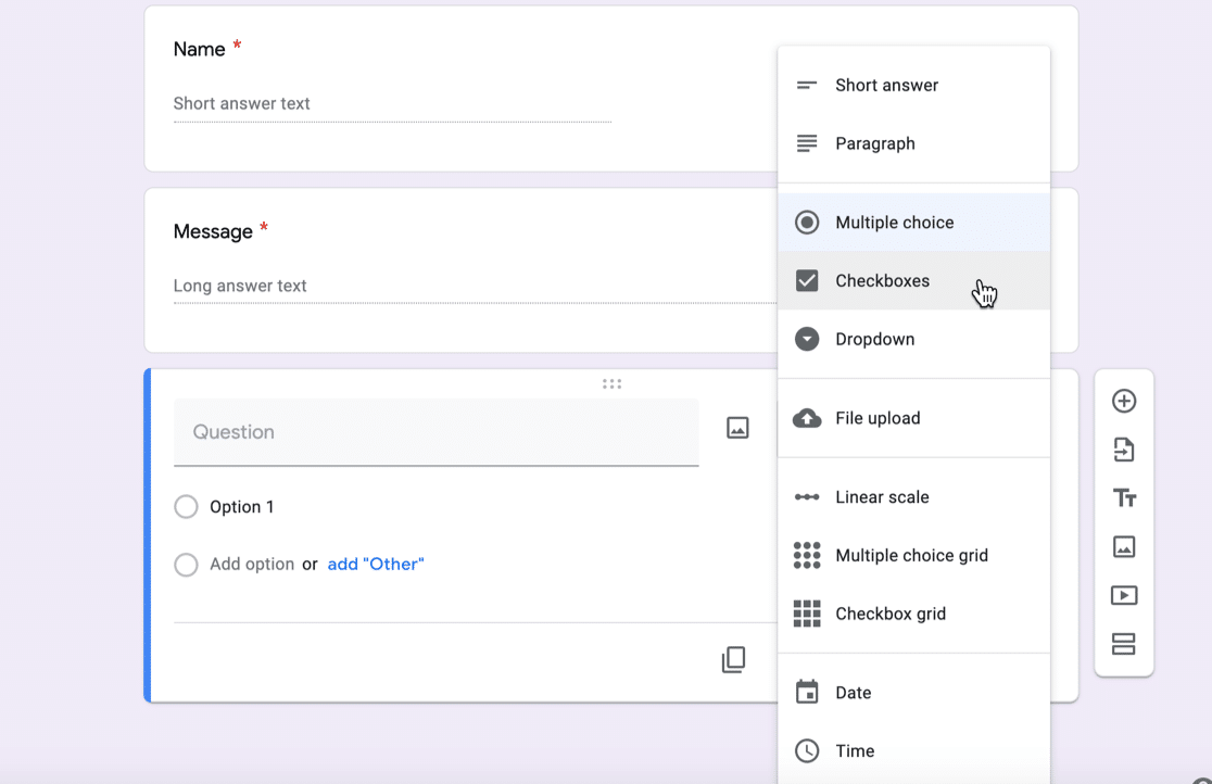 Google Form fields