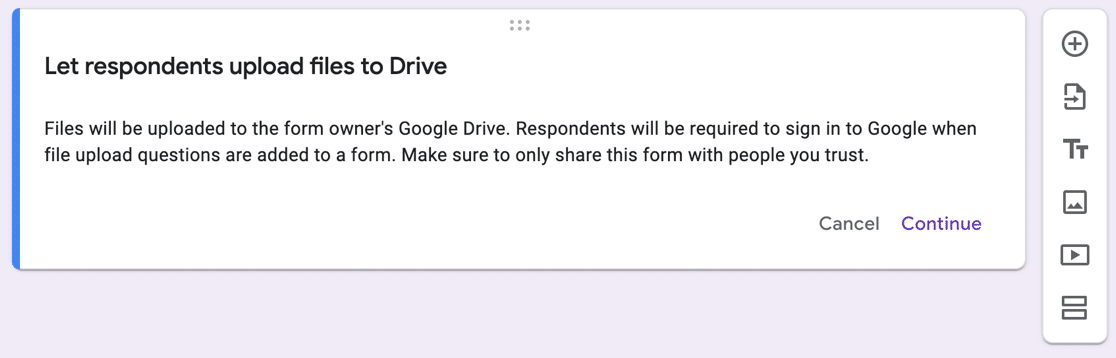 Google Forms file upload privacy notice