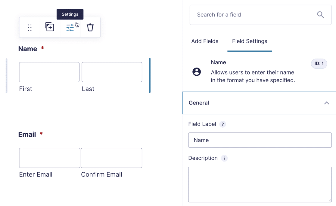 Gravity Forms field settings