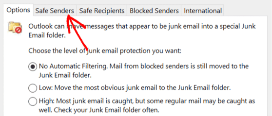 Safe Senders in Outlook Desktop