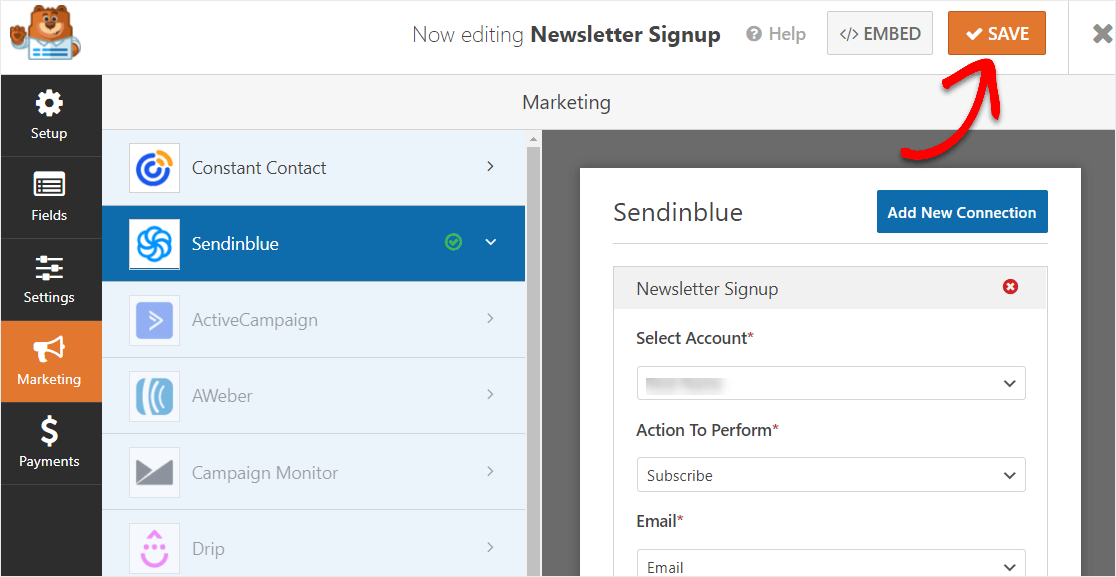 save sendinblue wordpress form